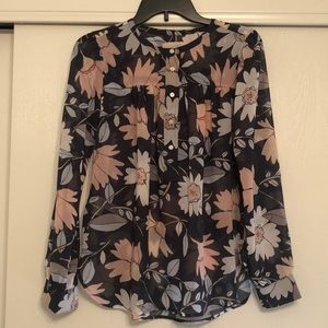Loft navy blue floral blouse